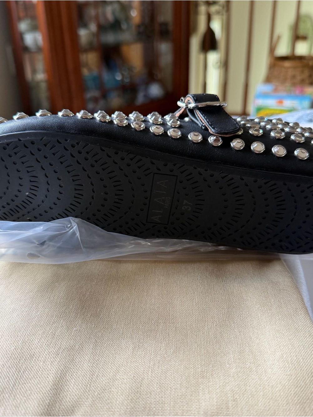 Alaïa Black Leather Studded Mary Jane Flats - Picture 7 of 9